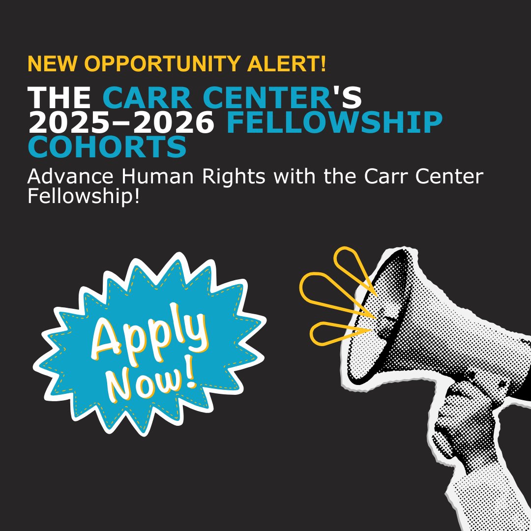 ExcelYouth's tweet photo. The @CarrCenter is offering a year-long #fellowship for those passionate about advancing #humanrights. Scholars, defenders, and leaders—join a dynamic cohort and make a global impact. Apply today! https://t.co/ty6tGxZXR0

#YouthExcel #ResearchtoChange #ApplyNow https://t.co/doQq2oRXQc