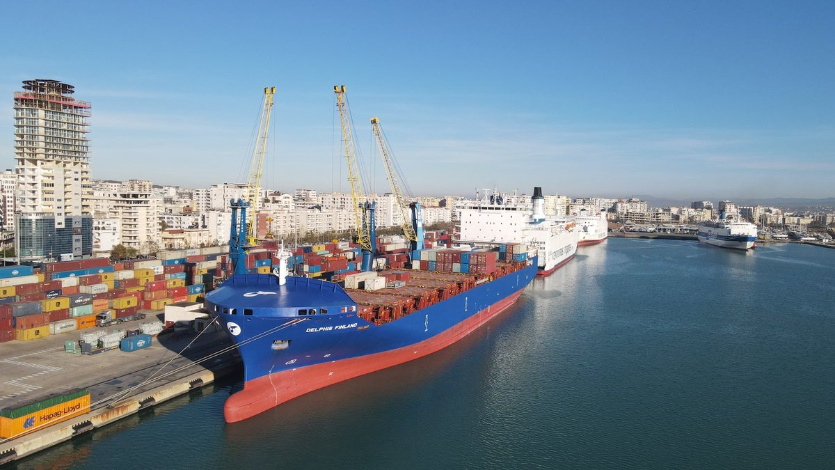 DurresPort's tweet photo. The #DelphisFinland takes centre stage @DurresPort this monday ⛴⚓️🌊

#Maritime🇦🇱⚓️🚢  #portcity
#logistics #shipping #terminals 
#harbour #cargo #shipsinpics📸 https://t.co/uxwbPhNItC