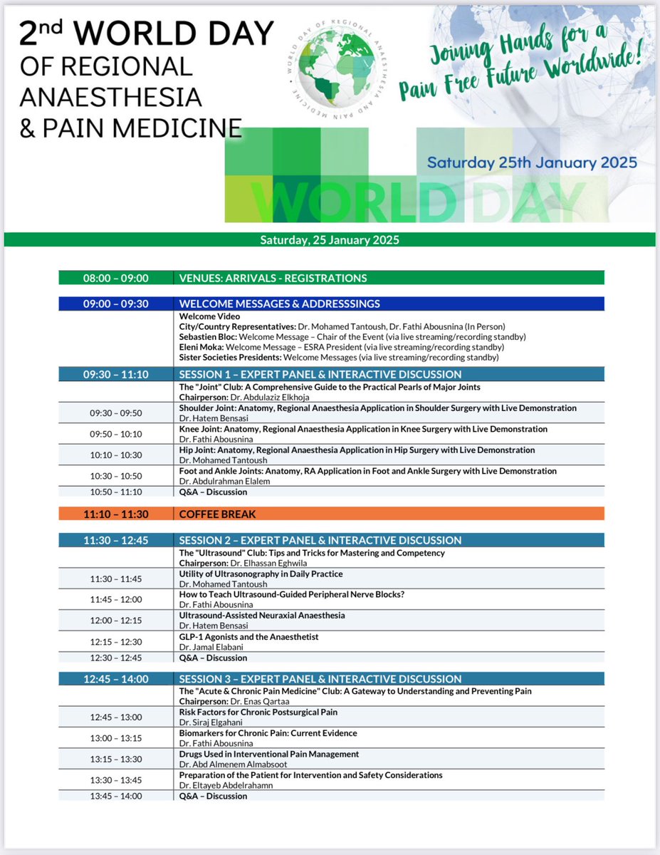 AFSRA10's tweet photo. Libya 🇱🇾🇱🇾 is participation in the World Day of Regional Anaesthesia. @mtantsh has made an incredible effort to ensure Tripoli is on board this year in world Day of #regionalanaesthesia by @ESRA_Society @mokaeleni @ezzatsamyaziz 
 For registration : https://t.co/oklYWYFbUL https://t.co/bXu0b0Q1qn