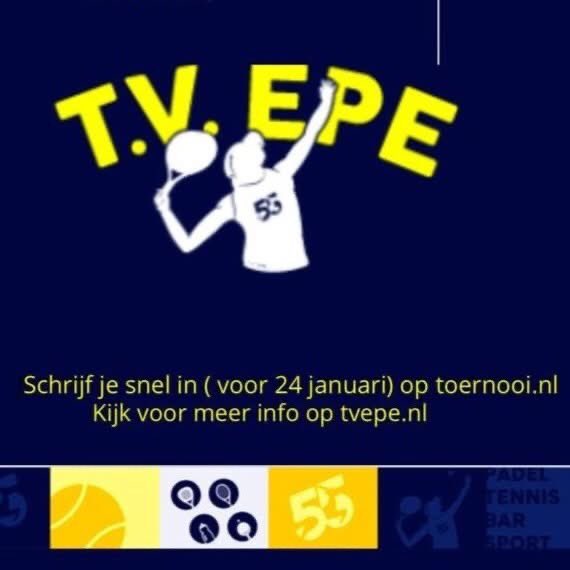 TV_Epe's tweet photo. Meld je nu aan voor het padeltoernooi bij T.V. Epe van 7 t/m 9 februari 2025. Iedereen van 14 jaar en ouder mag meedoen, je hoeft geen lid te zijn van T.V. Epe. Je speelt minimaal 2 wedstrijden van 1 uur (DD-HD-MD). Deelname kost €15,- p.p.
https://t.co/9DNLlprAKo
#padeltoernooi https://t.co/uhNDbMOi8a