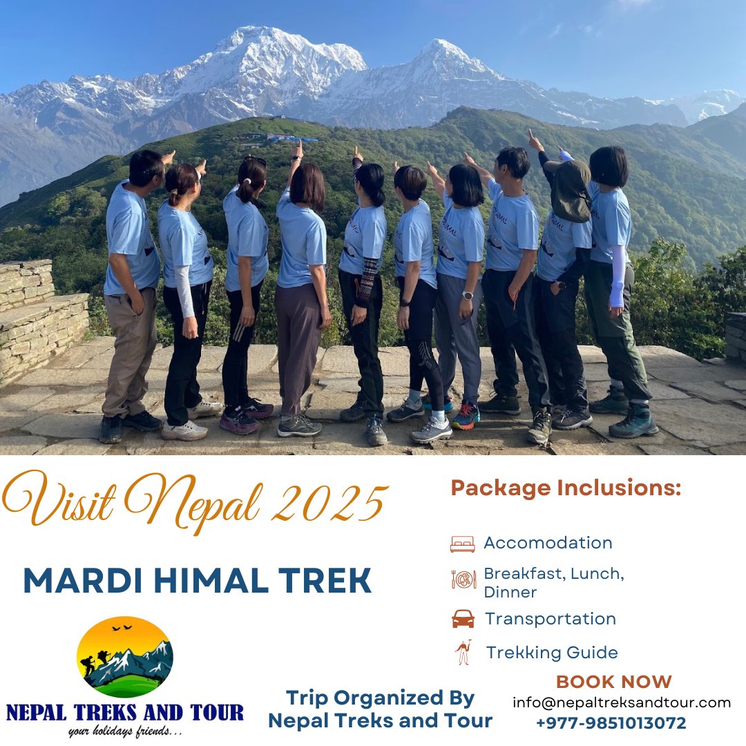 Make this trek your next unforgettable adventure in 2025! Don’t wait—book your spot today! 🏔️🌲
📞 Contact us now to reserve your 2025 trip!
#MardiHimalTrek #HimalayanAdventure #TrekNepal #VisitNepal2025 #NepalTrekking #AnnapurnaRegion #HikingAdventures #NepalTreksandTour