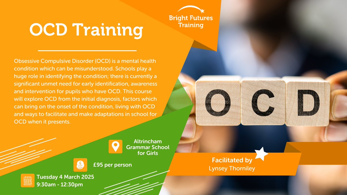 Did you know there are around three quarters of a million people living with OCD in the UK? 

New this year, based on your requests, we are holding some OCD Training so you can support young people with OCD in your class 💛

Info 👉 tinyurl.com/mu73nzwc