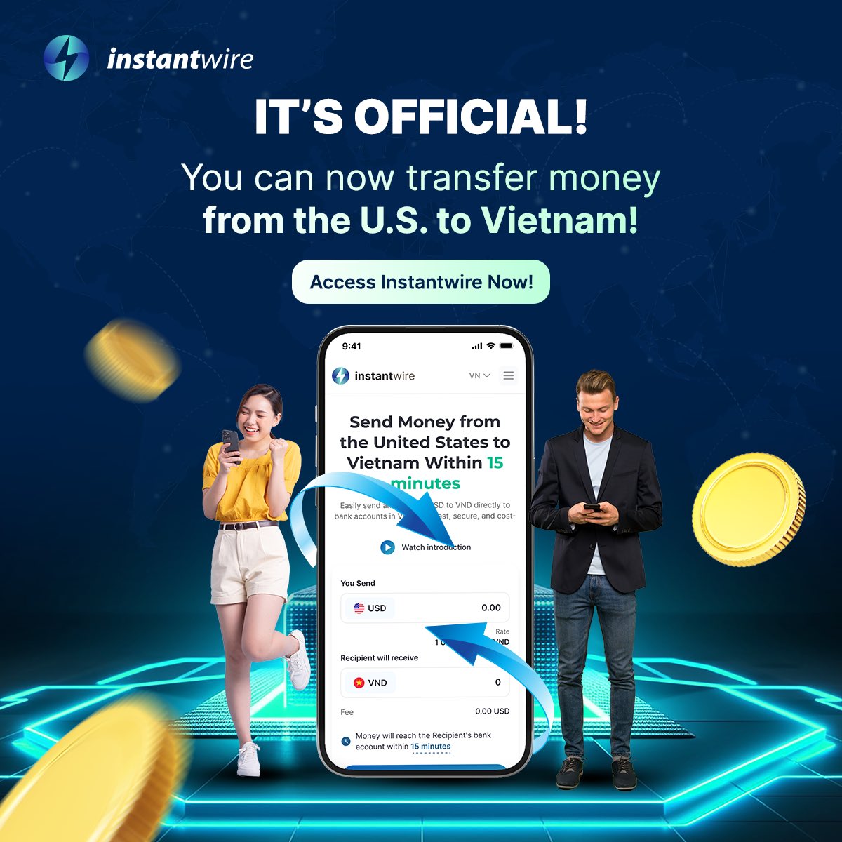 🚀 IT’S OFFICIAL! You can now easily and quickly transfer money from the U.S. to Vietnam! 💸

• Transfer money in just 15 minutes:
• Low service fees
• 24/7 support
👉 Access Instantwire now: instantwire.com

#Instantwire #MoneyTransfer