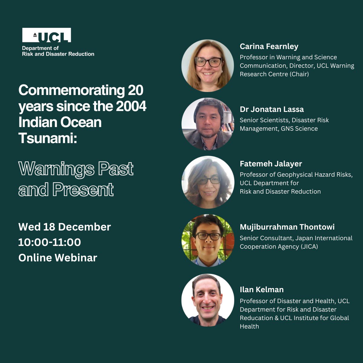 Join us for an insightful webinar hosted by <a href="/UCLWRC/">UCL Warning Research Centre</a> 

Commemorating 20 Years Since the 2004 Indian Ocean Tsunami: Warnings Past &amp; Present 

📅 Date: 18th Dec
⏰Time: 10-11am
🎟️ Book your free tickets: ucl.ac.uk/sts/events/202…