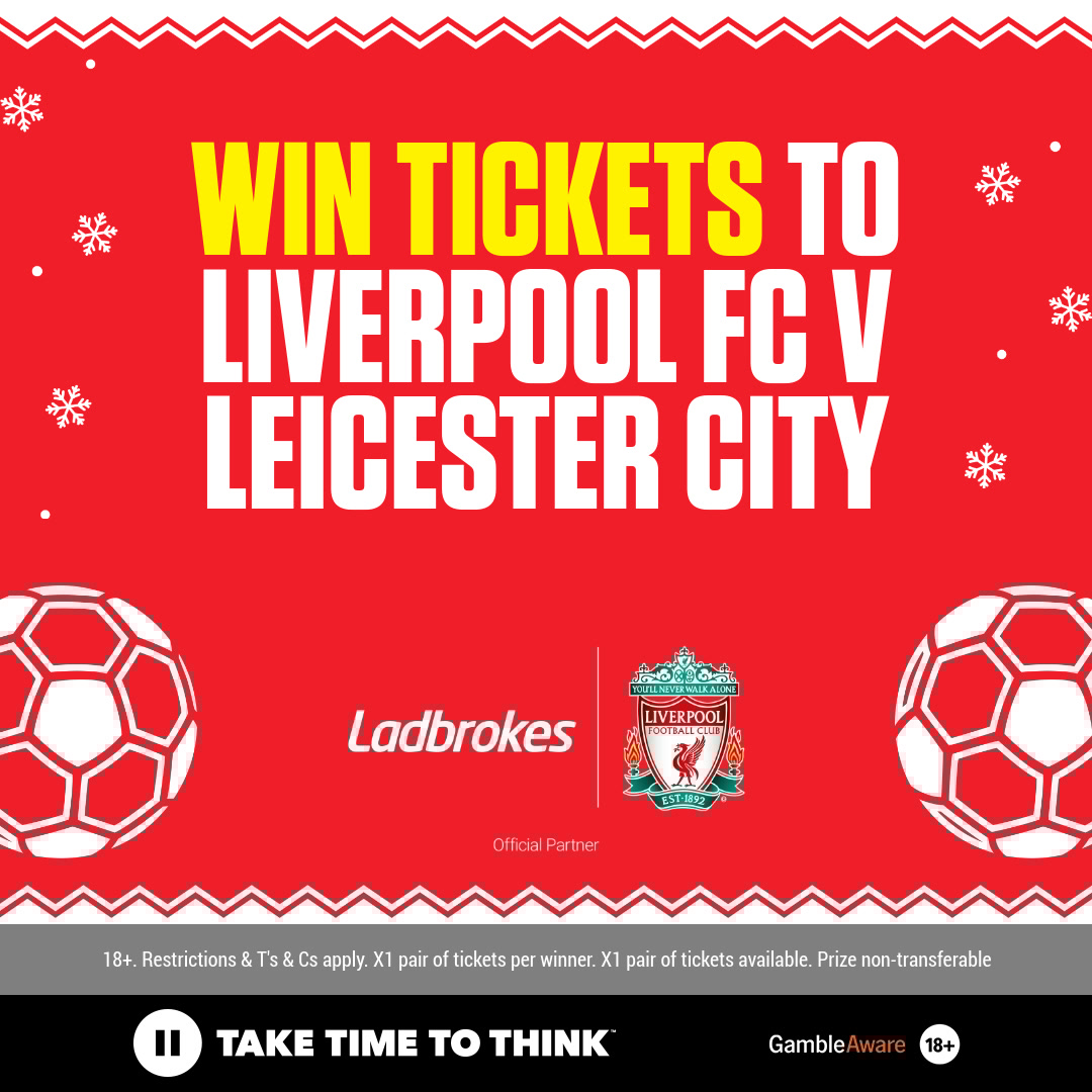 Ladbrokes's tweet image. LIVERPOOL FC FANS! 🔴 

Christmas is getting closer and the prizes are getting bigger! 🎁 

Day 16 of LADVENT and as the Official Sports Betting Partner of Liverpool FC we&apos;re giving away x2 tickets to Liverpool FC V Leicester City on Boxing Day! ⚽ 

For your chance to win, all…