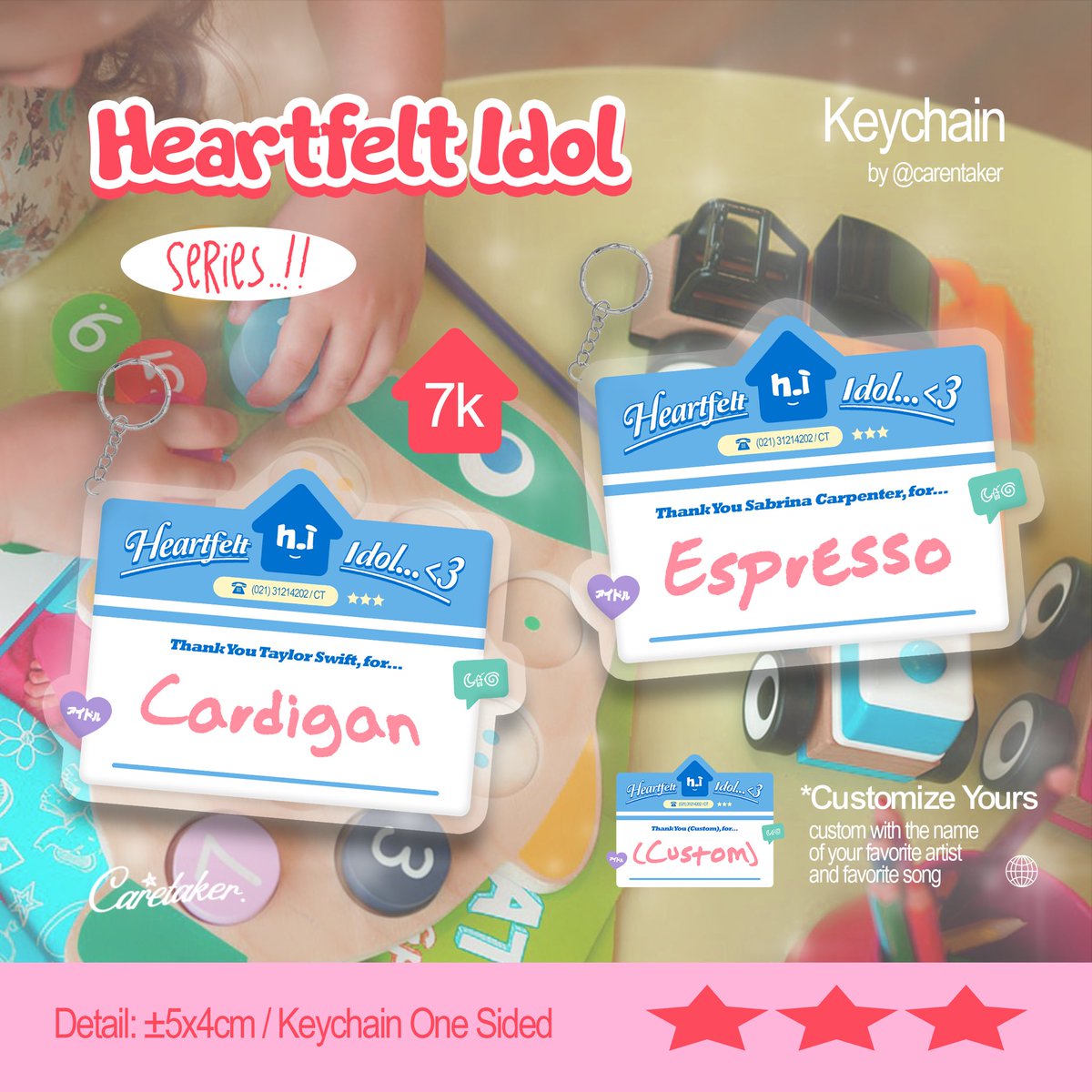 carentaker's tweet image. ｡ﾟ•┈୨♡୧┈• ｡ﾟ

( rt are appreciated 🎀 )

⋆｡💌 𝐇𝐞𝐚𝐫𝐭𝐟𝐞𝐥𝐭 𝐈𝐝𝐨𝐥 𝙺𝚎𝚢𝚌𝚑𝚊𝚒𝚗 🛋 ᡣ𐭩⊹ ࣪ ˖
🧃💭 𝘱𝘰 𝘬𝘦𝘺𝘤𝘩𝘢𝘪𝘯 by @carentaker 

💰 price : idr 7OOO
📅 po: 16/12/24 – 22/12/24
🛒 checkout at event 1.1

🔗 bit.ly/HeartfeltIdolK…

📍 detail on form👆