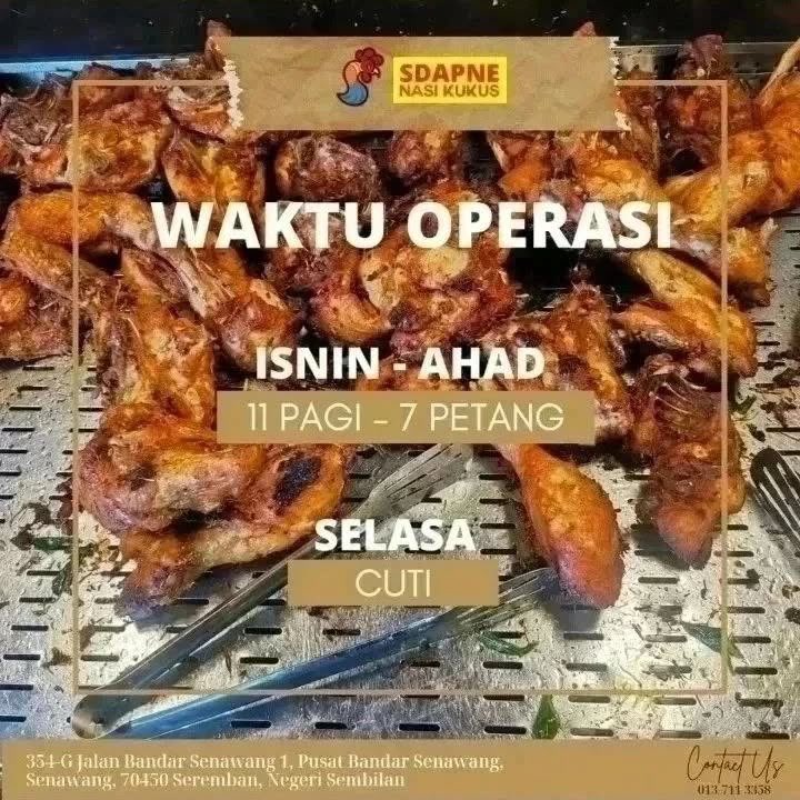 SenawangTV's tweet photo. NASI KUKUS SEDAP DI SENAWANG

Ada peminat nasi kukus area Senawang, tak tahu mana best.

Jom try di Sdapne Nasi Kukus, Pusat Bandar Senawang. Ramai bagi review kata sedap.

✅Nasi Kukus Ayam Berempah
✅Nasi Kukus Talapia Baloot
✅Nasi Kukus Kambing

📍Sdapne Nasi Kukus, Senawang https://t.co/hriKJ12GIq