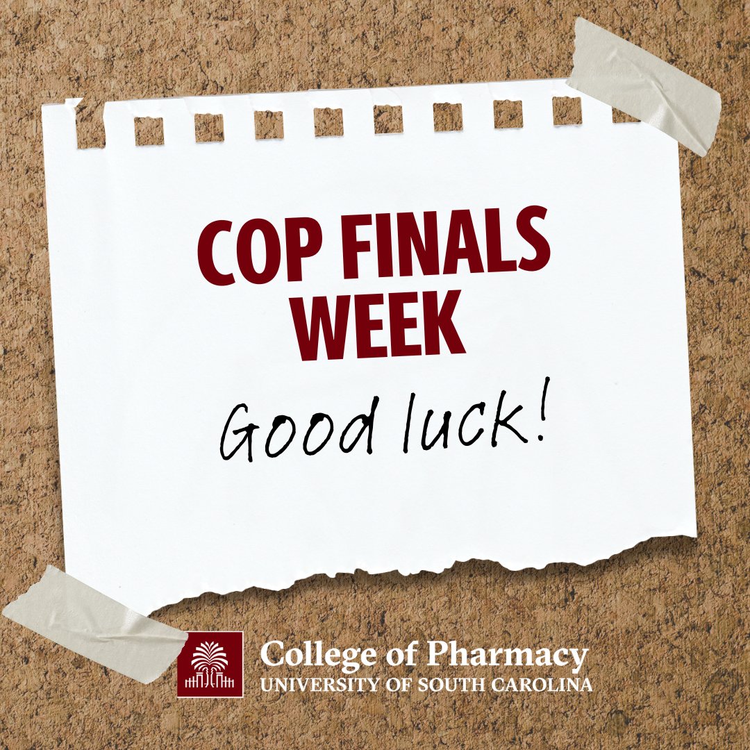 UofSCPharm's tweet photo. Finals week is here 📝 Good luck, #GamecockPharmacy students. You’ve got this! https://t.co/YdKqdhb7U9