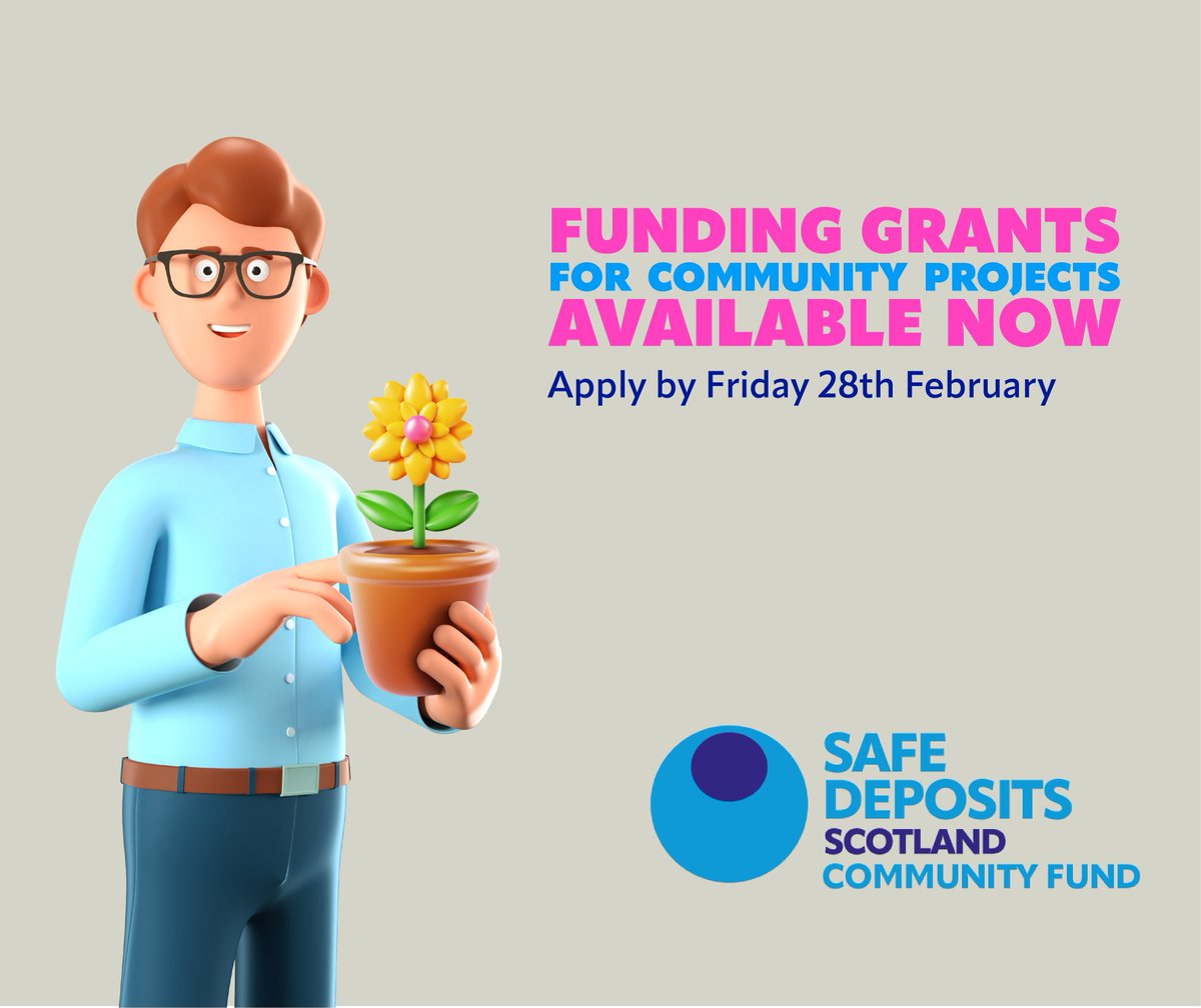 The next round of applications for the SafeDeposits Scotland Community Fund ends on 28th February.

If you or your organisation have a project in the works that aims to improve your local community, we want to know about it!

Find out more:
👉 communityfund.safedepositsscotland.com