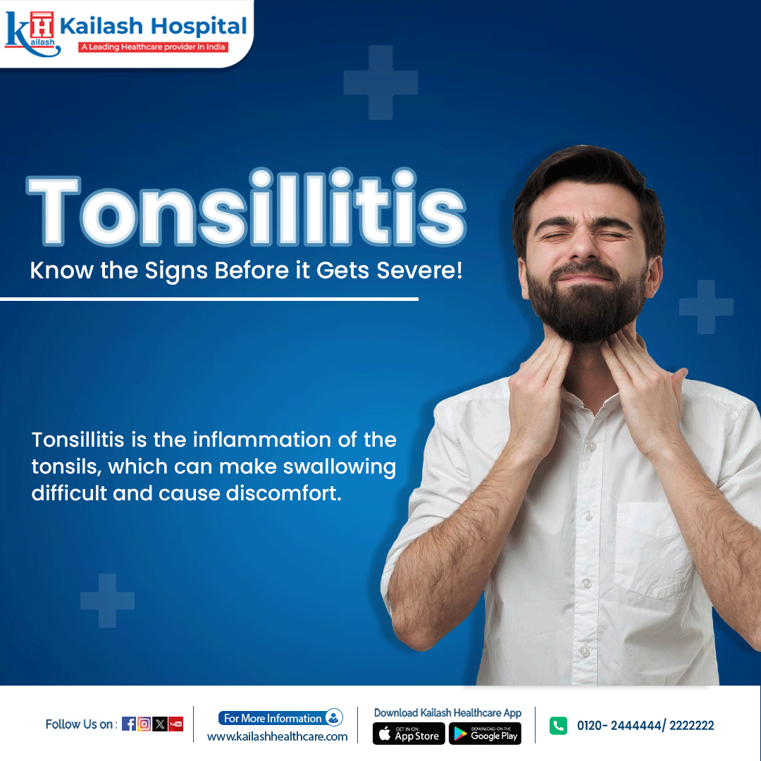KailashHealth's tweet image. Struggling with a sore throat and swollen tonsils? #Tonsillitis can be uncomfortable. Treat it before getting severe.

#Tonsillitissigns #SoreThroat #HealthTips
