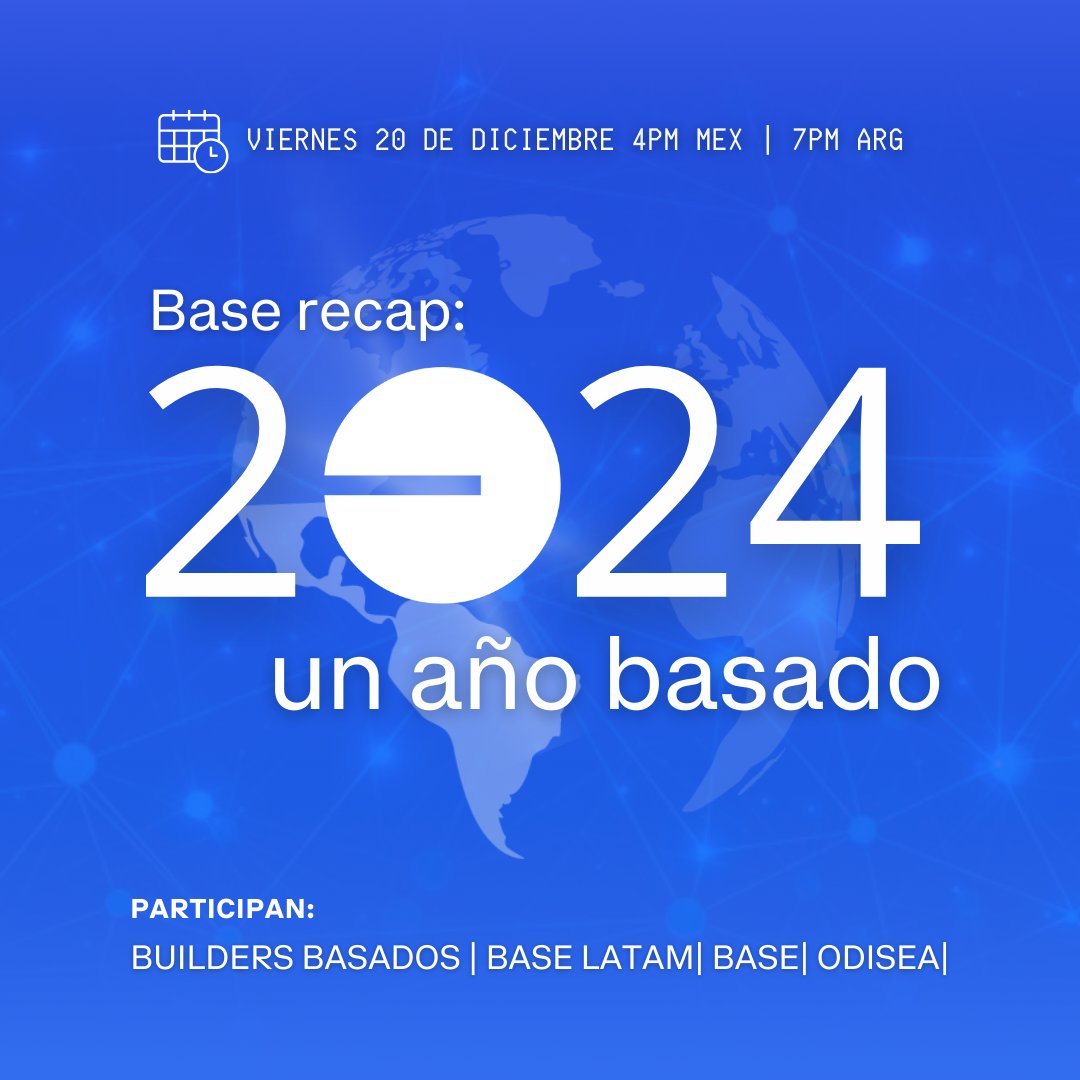 Base Recap: 2024, un año basado 🎄

Este año fue increíble para <a href="/baselatam/">Base LatAm</a>. Eventos, Workshops, Buildathones, Mentorías y mucho más! 

Únete a este Space especial para repasar junto a builders basados los logros, escuchar historias inspiradoras y descubrir lo que viene en 2025