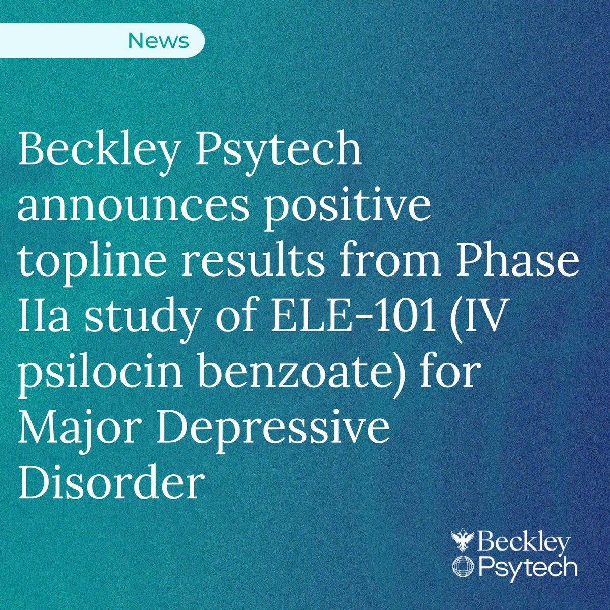Initial findings from our Phase IIa study of ELE-101 for depression shows that a single 10-minute infusion is well-tolerated, induces rapid and lasting antidepressant effects, and allows patients to be ready for discharge in ~2 hours. Read more here: t.ly/mGgPP
