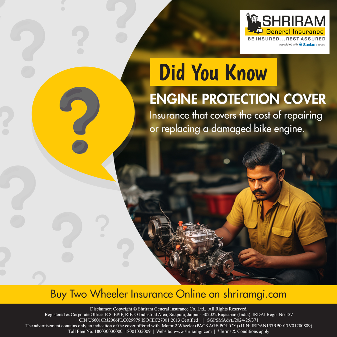 Shriram_GI's tweet image. Riding worry-free starts with protecting your bike's heart—its engine! 🏍️💪 Engine Protection Cover ensures you're covered for repair or replacement costs in case of damage. Ride smart, ride safe! 🚀✨ #BikeCare #EngineProtection #RideSafe #TwoWheelerInsurance #BikeLovers