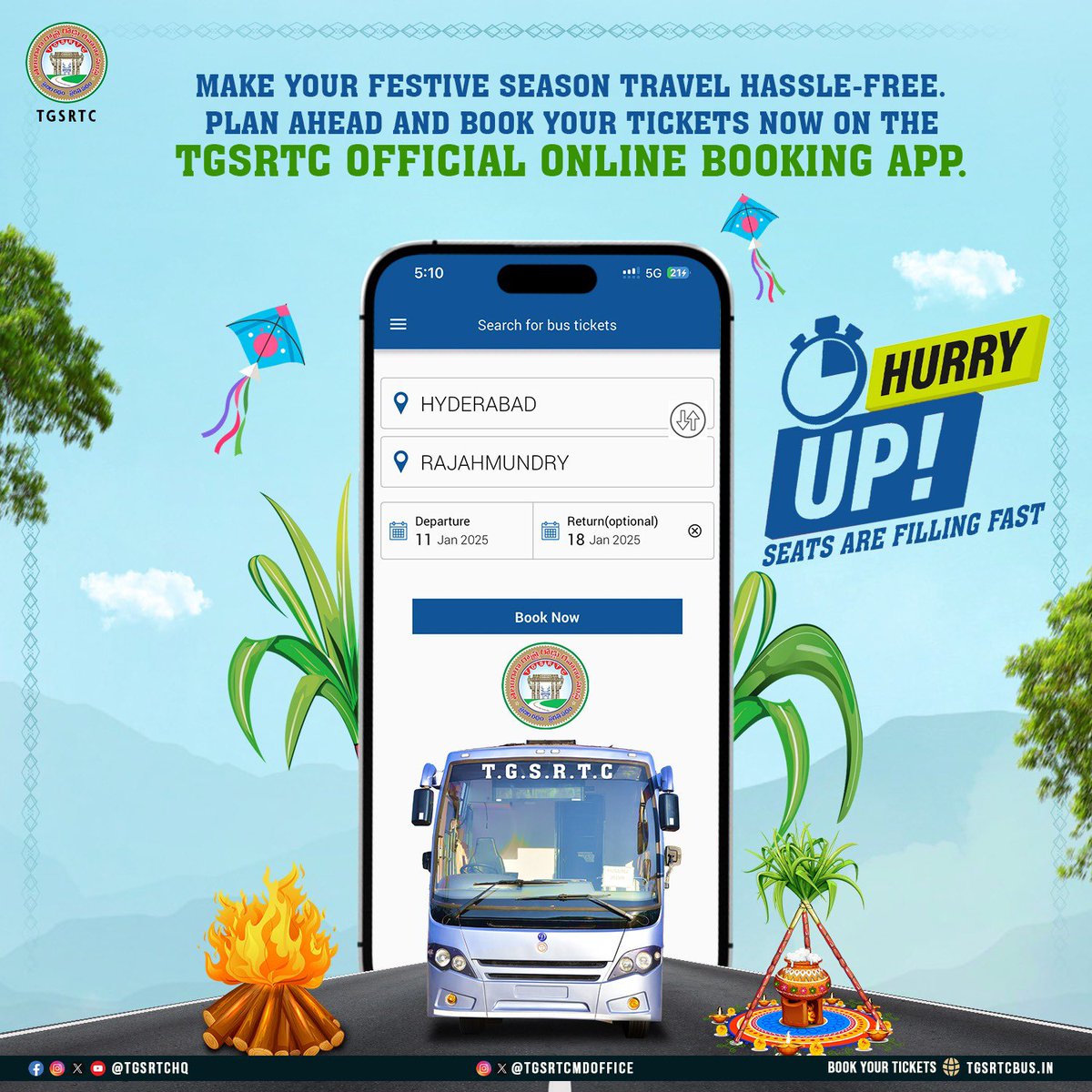 TGSRTCHQ's tweet image. Make your Sankranthi journey special with #TGSRTC.
Plan ahead and avoid the last-minute hassle.
Book your seats now 🔗 tgsrtcbus.in
@revanth_anumula @Ponnam_INC @TelanganaCMO @SajjanarVC @CTM_MKTG_TGSRTC
#TGSRTC #Telangana #Hyderabad #Sankranthi…