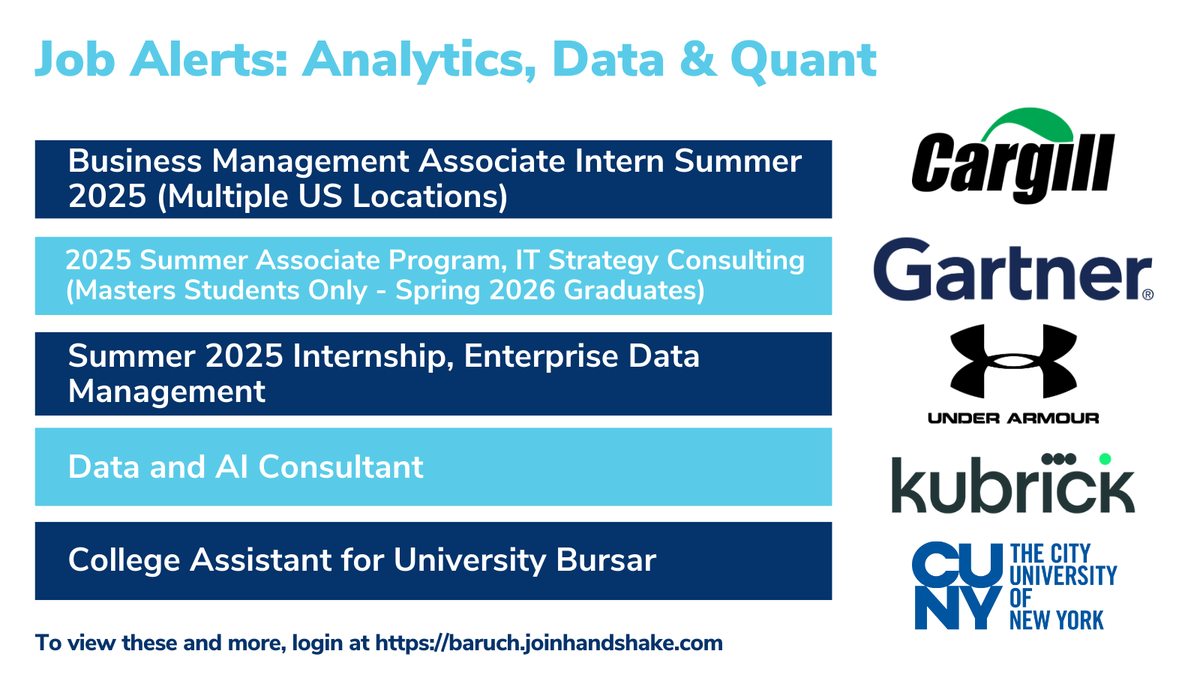 ZicklinGCMC's tweet photo. If you're still looking for spring or summer 2025 internships and jobs, check out these latest opportunities on Handshake! Log in here: https://t.co/jzJaOmLAfe #BaruchCollege #BeBaruch #ZicklinPride #EventsAtTheGCMC https://t.co/7gsjMmErgg