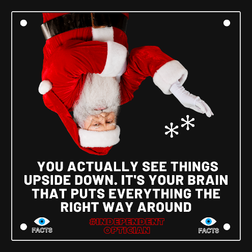 visioncareuk's tweet image. 🎅 FUN EYE FACT 👀
You actually see things upside down! 🙃
It’s your brain 🧠 that flips everything the right way around.
Mind-blowing, right? 🤯

🕵️‍♂️ Your eyes work hard, but your brain does the magic! ✨

🔖 #EyeFacts #IndependentOptician #FunWithVision #OptometryMagic