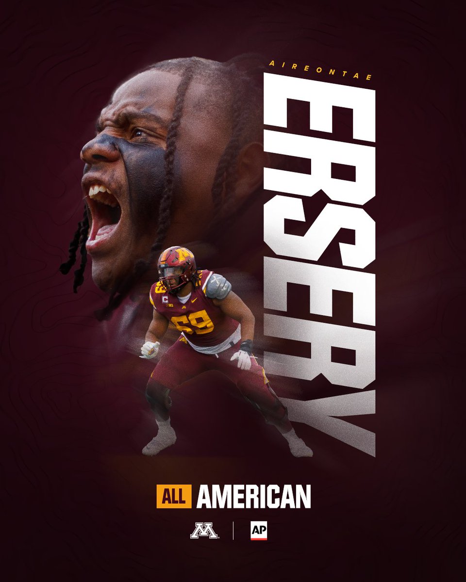 Minnesota Football (@gopherfootball) on Twitter photo HIM. 👑
<a href="/Aireontae_69/">Aireontae L Ersery</a>, the <a href="/bigten/">Big Ten Conference</a> Offensive Lineman of the Year is now an <a href="/AP/">The Associated Press</a> All-American! 💪 #RTB #SkiUMah #Gophers HIM. 👑
<a href="/Aireontae_69/">Aireontae L Ersery</a>, the <a href="/bigten/">Big Ten Conference</a> Offensive Lineman of the Year is now an <a href="/AP/">The Associated Press</a> All-American! 💪 #RTB #SkiUMah #Gophers