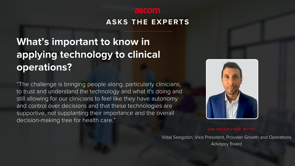 AscomAmericas's tweet image. According to Vidal Seegobin, when it comes to applying technology to clinical operations, addressing human factors in adoption is crucial. Learn about the strategies health systems are using to increase growth and sustainability in Ascom Asks the Experts.
bit.ly/3ZnK936
