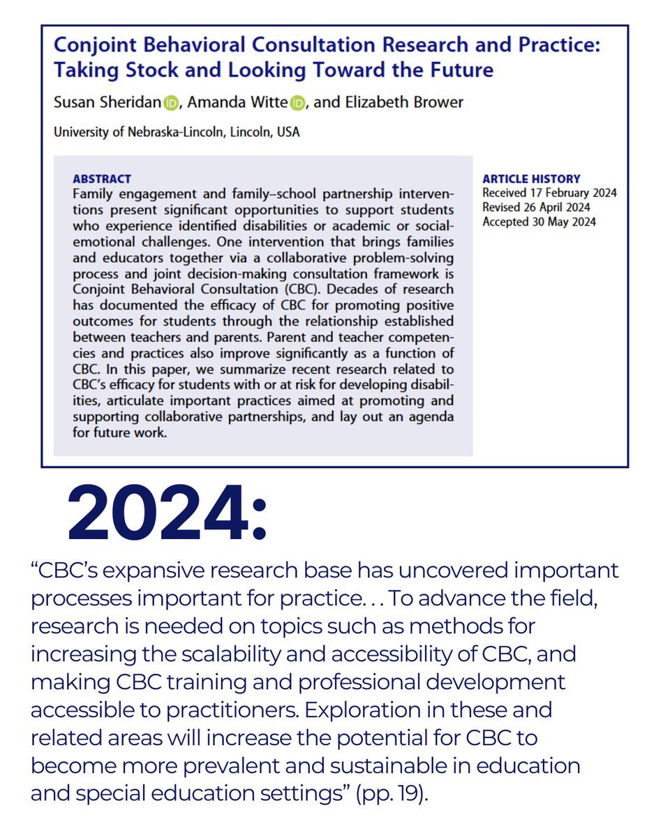 Welcome back to our Past to Present Series! This post is focused Conjoint Behavioral Consultation, which is a consultation model where teachers and caregivers serve as co-consultees to support students.

Read here:
tandfonline.com/action/doSearc…
