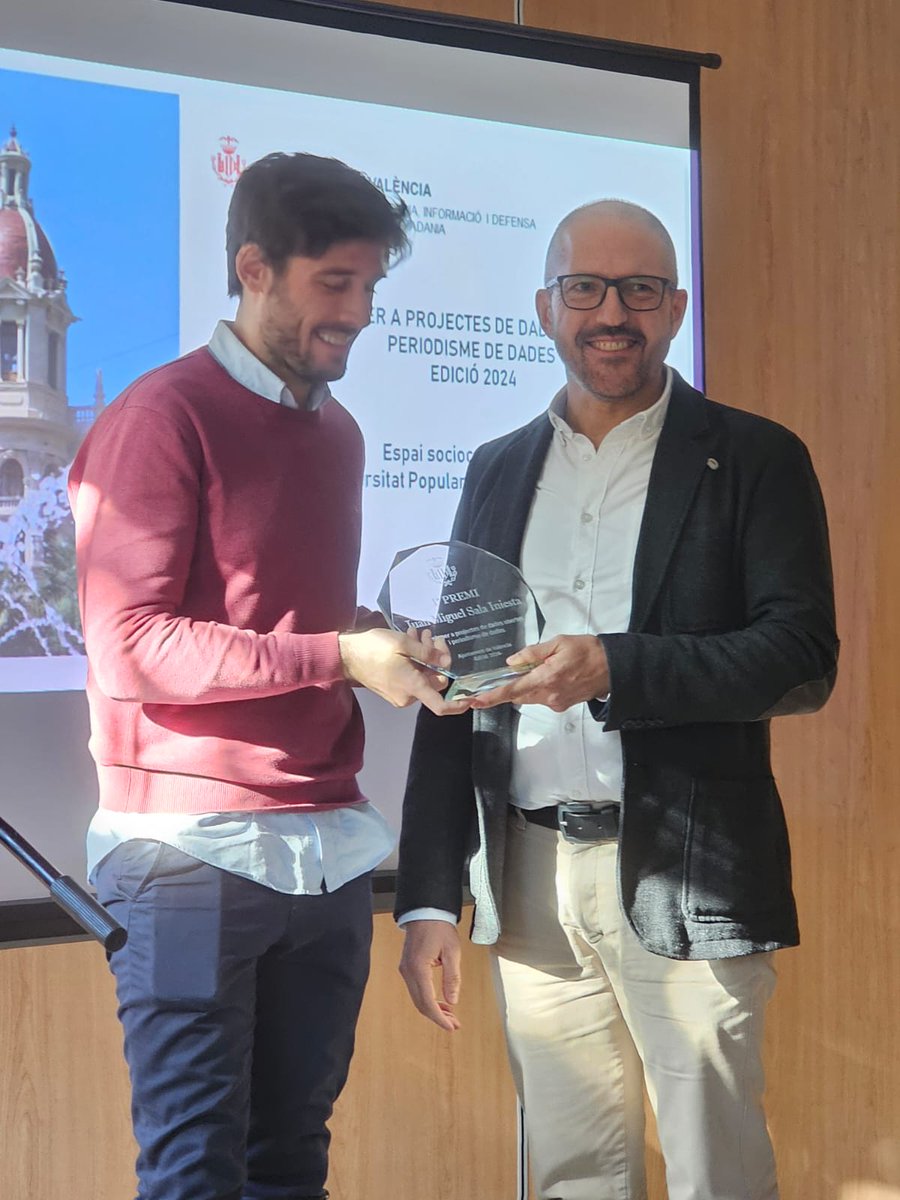Miguel Sala 🇪🇺 (@jmiguelsala) on Twitter photo Un honor recibir el 1er premio en el concurso de #datosabiertos de <a href="/AjuntamentVLC/">Ajuntament València</a> Es una motivación para seguir trabajando, aprendiendo y generando proyectos con impacto positivo en la sociedad, y en particular en #Valencia. Enhorabuena a <a href="/KostAdri/">Adrián Sujar Cost</a> y <a href="/martagaso/">Marta Galindo</a> por sus trabajos Un honor recibir el 1er premio en el concurso de #datosabiertos de <a href="/AjuntamentVLC/">Ajuntament València</a> Es una motivación para seguir trabajando, aprendiendo y generando proyectos con impacto positivo en la sociedad, y en particular en #Valencia. Enhorabuena a <a href="/KostAdri/">Adrián Sujar Cost</a> y <a href="/martagaso/">Marta Galindo</a> por sus trabajos
