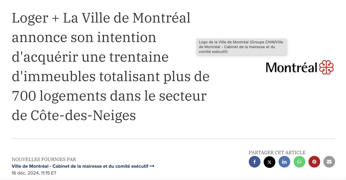 Bon coup de <a href="/MTL_Ville/">Ville de Montréal</a>  qui a utilisé son droit de préemption pour socialiser des immeubles locatifs aux loyers encore abordables et les protéger de façon pérenne de la spéculation 1/2 #polmtl #clélogementsocial