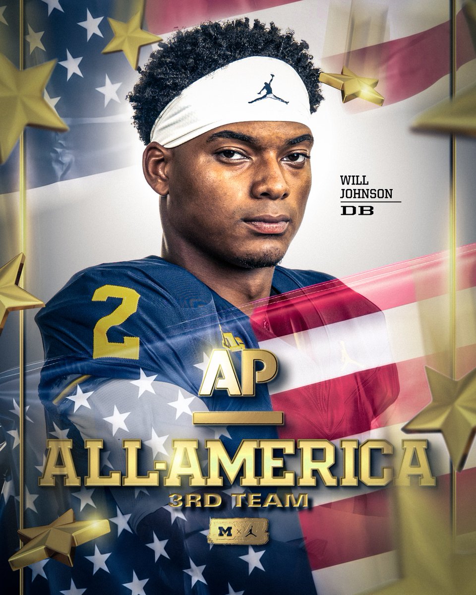 🇺🇸 2024 AP All-Americans

〽️ Mason Graham - 1st Team
〽️ Dominic Zvada - 2nd Team
〽️ Kenneth Grant - 3rd Team
〽️ Will Johnson - 3rd Team

#GoBlue | myumi.ch/Erg3p