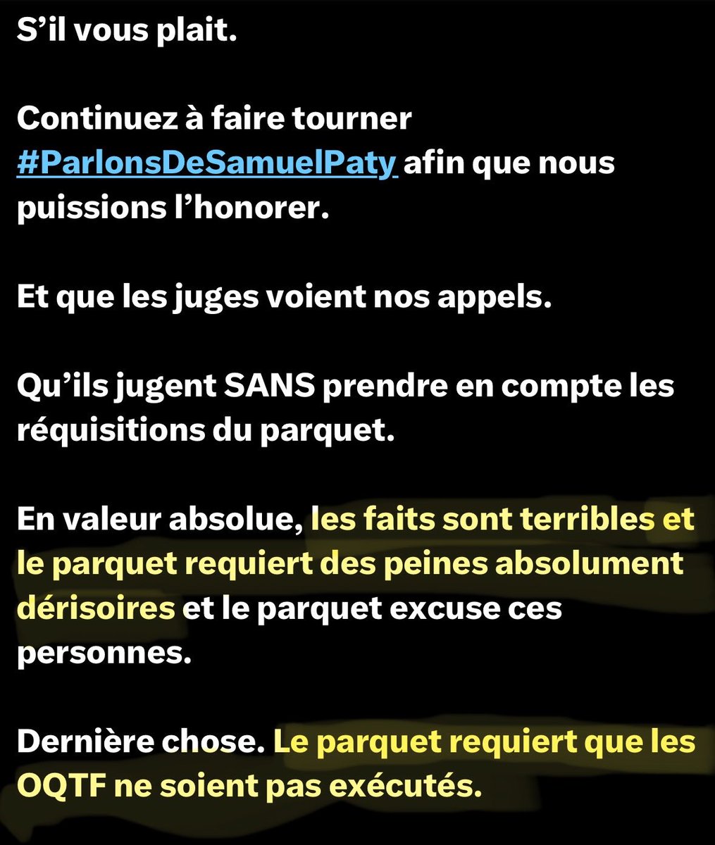 ValrieAb211958's tweet photo. 🔴 Il semblerait qu’on se dirige vers des peines totalement laxistes ! 

Il s’agit d’une DÉCAPITATION bordel ! En France 🇫🇷 !
Et chaque maillon a condamné #SamuelPaty à sa mort. 

Alors on continue à faire circuler #ParlonsDeSamuelPaty . 
#TolérenceZéro https://t.co/jBody3Jjnm