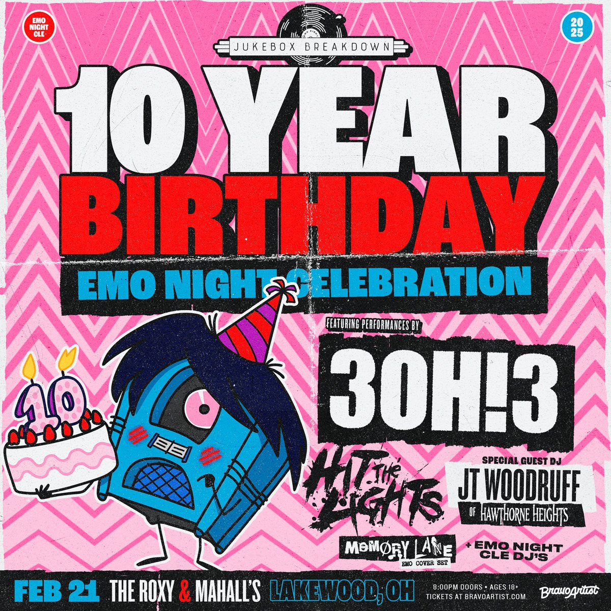 emonightCLE's tweet image. EMO NIGHT CLE 10 YEAR PARTY FEATURING: 

🎤 Performances from @3OH3 and @HTLband 
🪩 Special guest DJ set from @JTHawthorne of @HawthorneHgts 
🎸 An emo cover set by Memory Lane
🕺 DJ sets by our emo night cle DJs

We are so excited and grateful for ten years with yall.

💜
