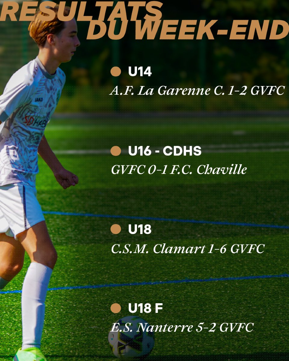 Gvfc_92's tweet photo. PAR ICI LES RÉSULTATS ! ⚽

Retrouvez les résultats de nos équipes suite à ce week-end de compétitions !

En vert et blanc ! 🟢⚪ https://t.co/LBZtfJYWZJ