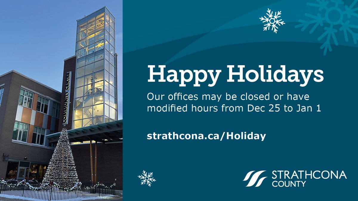 Happy Holidays! ❄️

Some of our offices and facilities may be closed or have modified hours from Dec 25 to Jan 1. Make sure you know how and when to get in touch with us! 

Find our hours here ➡️ ow.ly/xm6h50Ujrb0

Have a safe holiday season ☃️