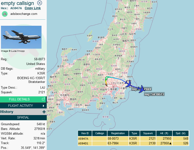 SirListenalot's tweet photo. ~1630z #KC135 (#AE0152) #KECK41 airborne from Fairchild, not showing via Mode-S, probably for AR with #B52 #ABBA11. Yesterday KC135 #AE0594 #KECK02 provided Abba fuel, later #FRESH21-22 out of Yokota. I lost track 🙂 https://t.co/VbBuEwfHkO