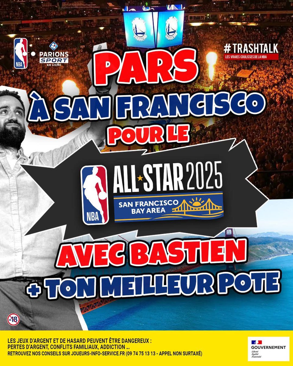 TrashTalk_fr's tweet photo. ⭐️ 1 VOYAGE OFFERT À SAN FRANCISCO POUR VIVRE LE ALL-STAR GAME 2025 AVEC BIBI + TON MEILLEUR POTE !! 😍⭐️

C’est Noël, et c’est signé TrashTalk et @ParionsSport !! 🎁❤️

Ça vous dit d’aller voir Steph Curry sur ses terres, au soleil en février ? 😎

POUR JOUER ➡️ https://t.co/yB9yroG2Lf
