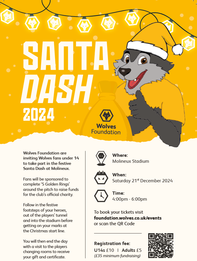 This Saturday marks the 2024 <a href="/wwfcfoundation/">Wolves Foundation</a> Santa Dash! 🎅 

We're giving away 2 spaces to take part in the event (1 Adult &amp; 1 U14)  

All you need to do is like and retweet this post to be in with a chance of winning! 💛

Entries end at 9am on Wednesday! 🕘