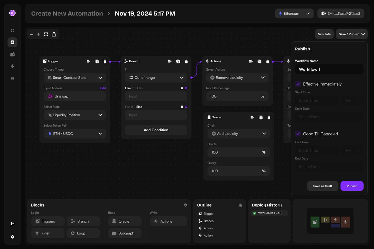 ava_protocol's tweet image. Ava Protocol’s Studio UI is almost ready for private launch! Here&apos;s a sneak peek... 👀

Build automated, customizable workflows without writing code. Drag, drop, and design event-driven actions to power anything from token swaps to recurring payments. 🧵👇