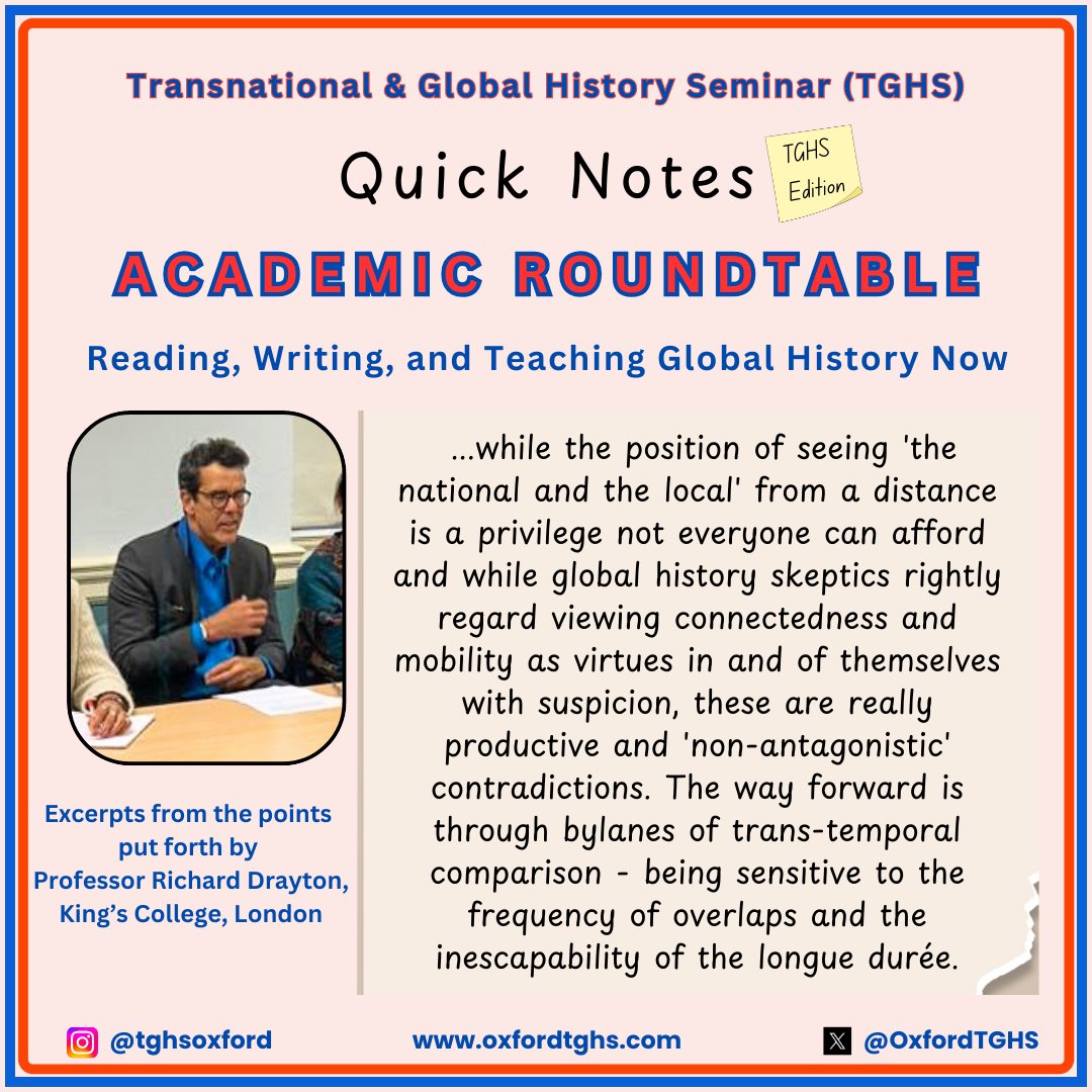 OxfordTGHS's tweet photo. Wrapping up the term with the last Quick Note from the TGHS academic roundtable. Letโs keep the conversation going until we meet again next term with some exciting events in the pipeline!
#GlobalHistory #TransnationalHistory #AcademicRoundtable #TGHS #QuickNotes https://t.co/xIUjxfmR8f