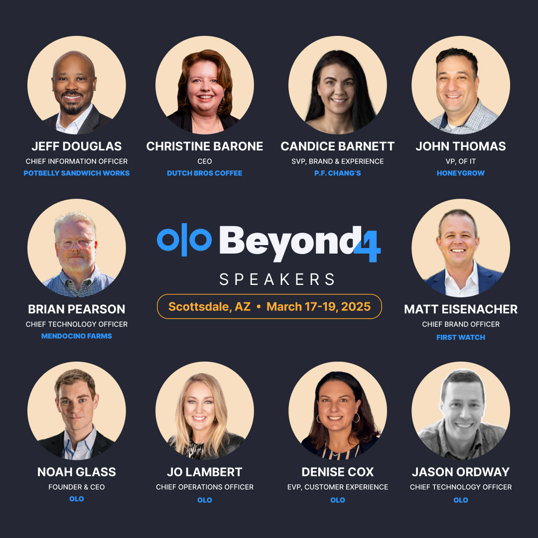 Olo's tweet photo. What a lineup 👏 We're so excited to host #Beyond4, our annual customer conference, in March 2025. With speakers like this—and many more to be announced—it's easy to see why attendees say it's their favorite event of the year! https://t.co/0NykrGoBg0