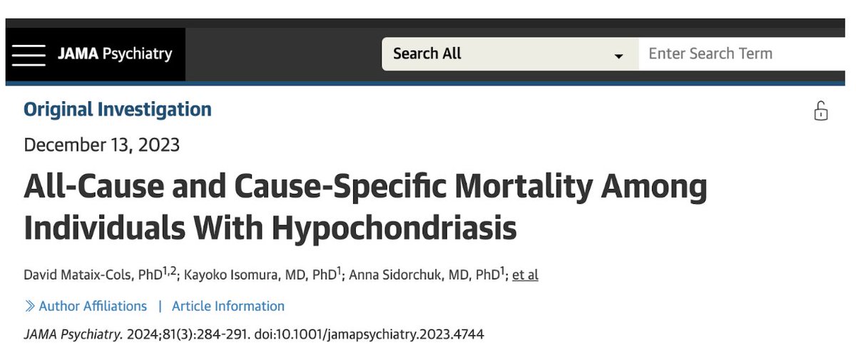 bryan_johnson's tweet photo. Don't worry, be happy. 

A Swedish study published last week found that among 4129 individuals with health anxiety disorder (aka. Hypochondriasis), the all-cause mortality risk was 69% higher than the control cohort of 41290 participants, over 23 years of follow up.

Both natural and unnatural causes of death contributed to this increase, 60% and 143% increase in mortality risk due to natural and unnatural causes, respectively.

Tragically ironic, suicide was the lead unnatural mortality cause in the health-anxeity population, with 314% increase.

This is a great reminder that health has two equally important components, physical and psychological.

Blueprint is my answer to this problem of health anxiety, as it automates data-driven decision making and implementation, relieving my brain from the unfair burden of making health decisions in a complex world of rapidly growing knowledge and stark misalignment to our attention spans, psychology, and evolutionary drives.

I'm trying to do the same for you too.