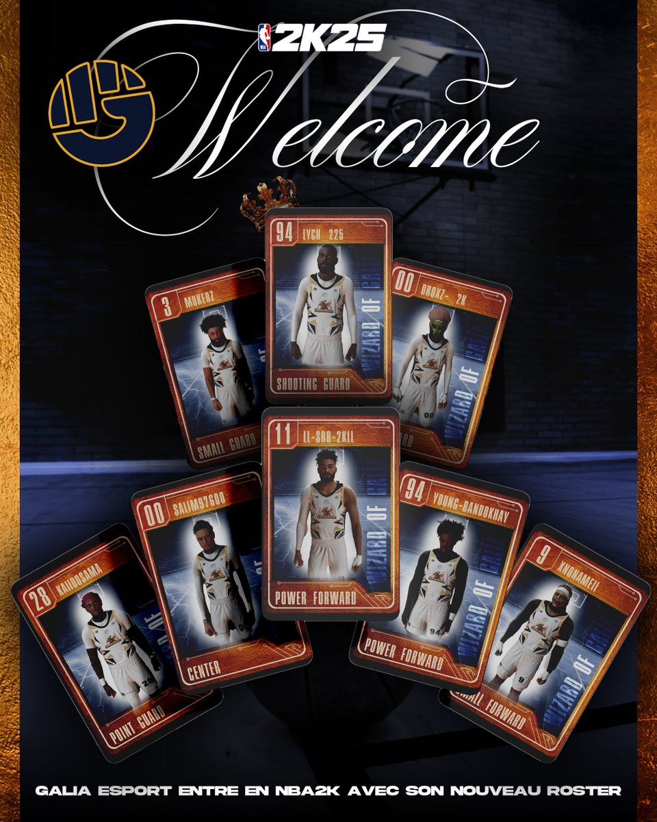 🏀Galia Esport présente sa nouvelle équipe NBA2K ! 🔥

Une équipe prête à tout donner sur le parquet virtuel et représenter fièrement nos couleurs.

📢 Suivez-nous pour vivre chaque moment de cette aventure et soutenir notre équipe ! #NBA2K #GaliaEsport