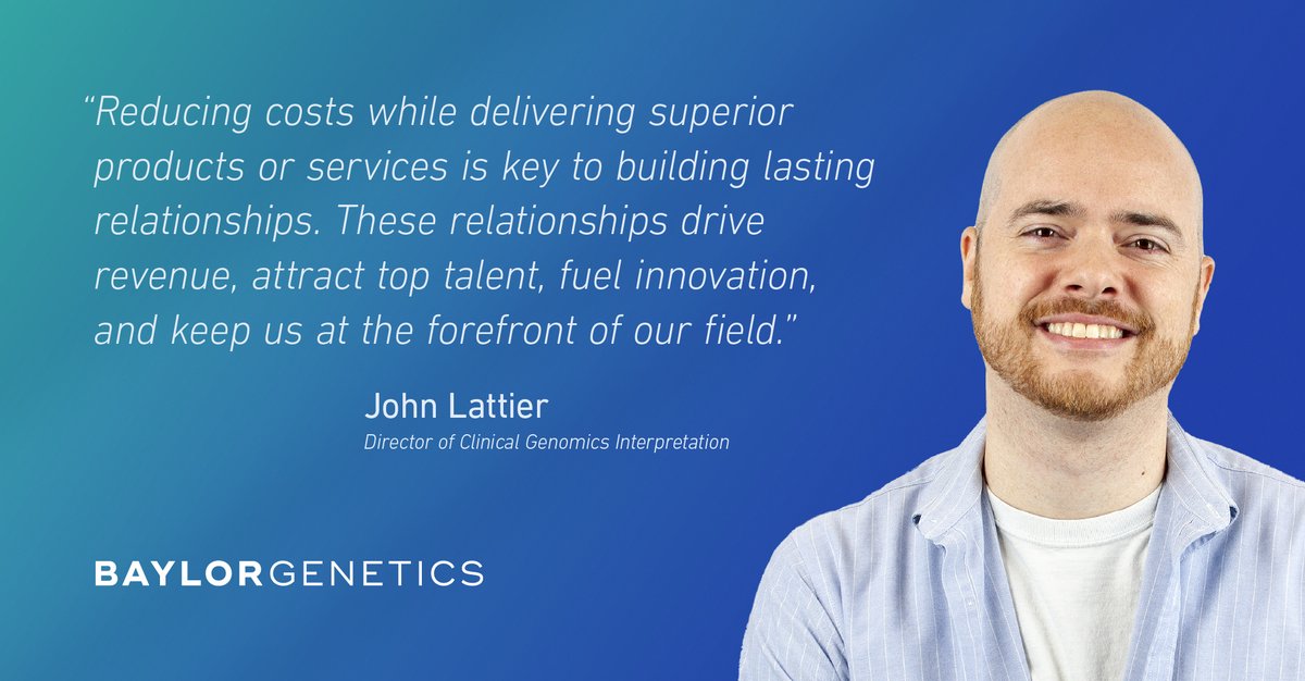 BaylorGenetics's tweet image. John Lattier, Director of Clinical Genomic Interpretation at Baylor Genetics, reflects on the importance of building relationships to establish industry leadership. 

#ThinkBG #GeneticTesting