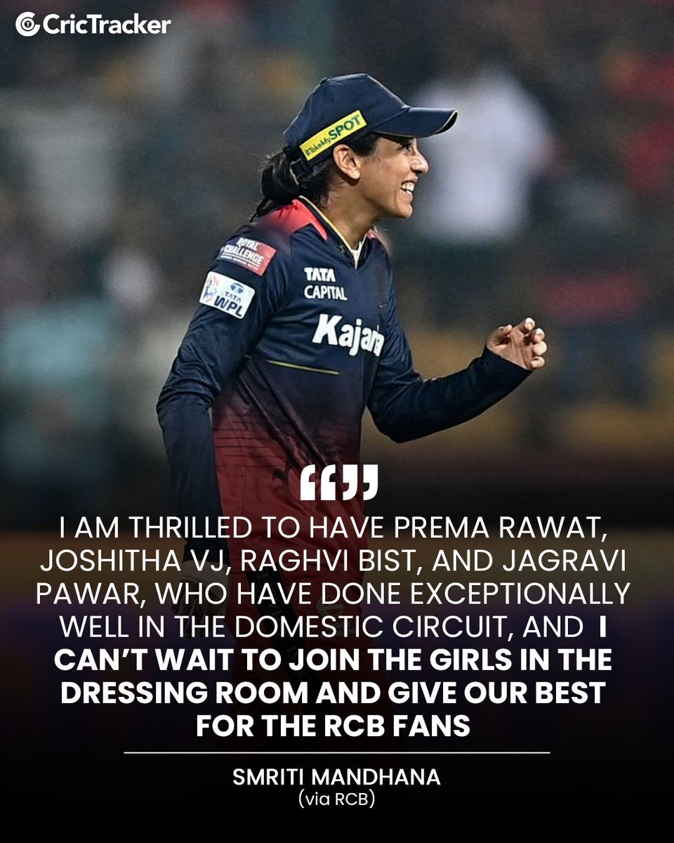 Smriti Mandhana is thrilled with RCB's WPL auction picks, praising the dynamic squad and domestic stars while expressing excitement to give her best for the fans.

📸: <a href="/RCBTweets/">Royal Challengers Bengaluru</a>