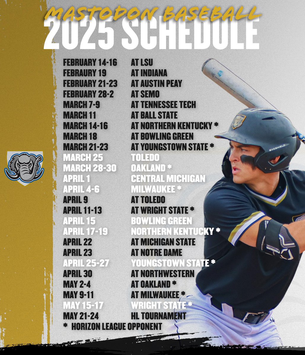 Purdue Fort Wayne Baseball (@mastodonbsb) on Twitter photo 🐘 STRONG 2025 SCHEDULE ➡️
PFW TO OPEN AT '23 NATIONAL CHAMPION, LSU 🏟️
💪 2024 was the 52nd Toughest Non-Conference Schedule in D1 & 2025 looks even stronger!
💪 25 Non <a href="/HorizonLeague/">Horizon League</a> games vs SEC, ACC, B1G, MAC, A-Sun & OVC. 17 vs NCAA Regional Teams, Conf. Champs or P5! 😤 🐘 STRONG 2025 SCHEDULE ➡️
PFW TO OPEN AT '23 NATIONAL CHAMPION, LSU 🏟️
💪 2024 was the 52nd Toughest Non-Conference Schedule in D1 & 2025 looks even stronger!
💪 25 Non <a href="/HorizonLeague/">Horizon League</a> games vs SEC, ACC, B1G, MAC, A-Sun & OVC. 17 vs NCAA Regional Teams, Conf. Champs or P5! 😤