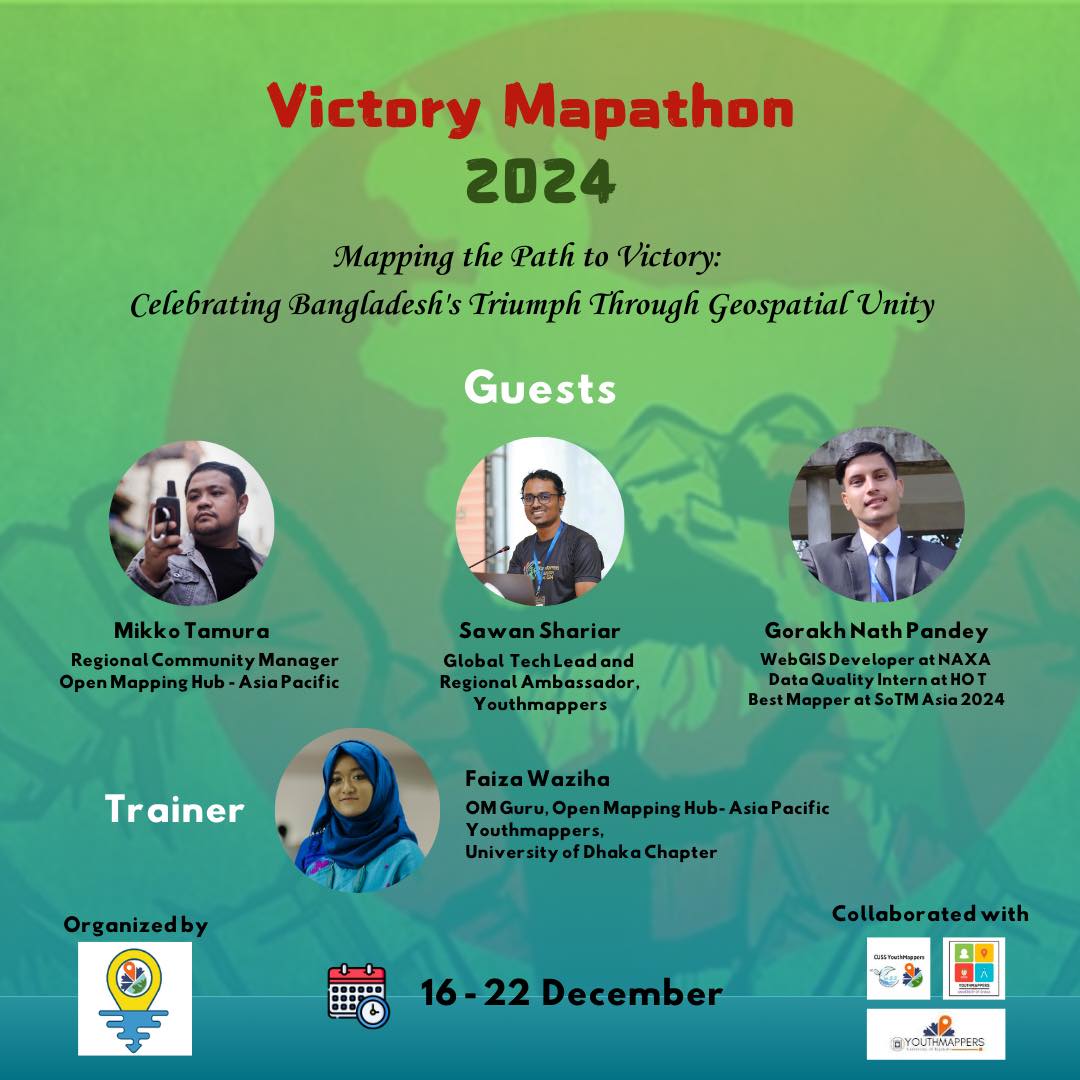 sshariar1991's tweet photo. @youthmappers chapters are hosting a week-long mapathon to celebrate the 54th Victory Day of Bangladesh.

Thank you for organizing this meaningful event and inviting me as a guest speaker. Honored to contribute to impactful mapping and commemorate our nation’s victory! https://t.co/RtsAzlMyOp