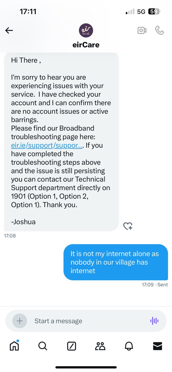 MartinKellog's tweet photo. @eircare I did and all I have received is this reply, I do not have a technical issue as the entire area is out https://t.co/hnFJZI7MBu