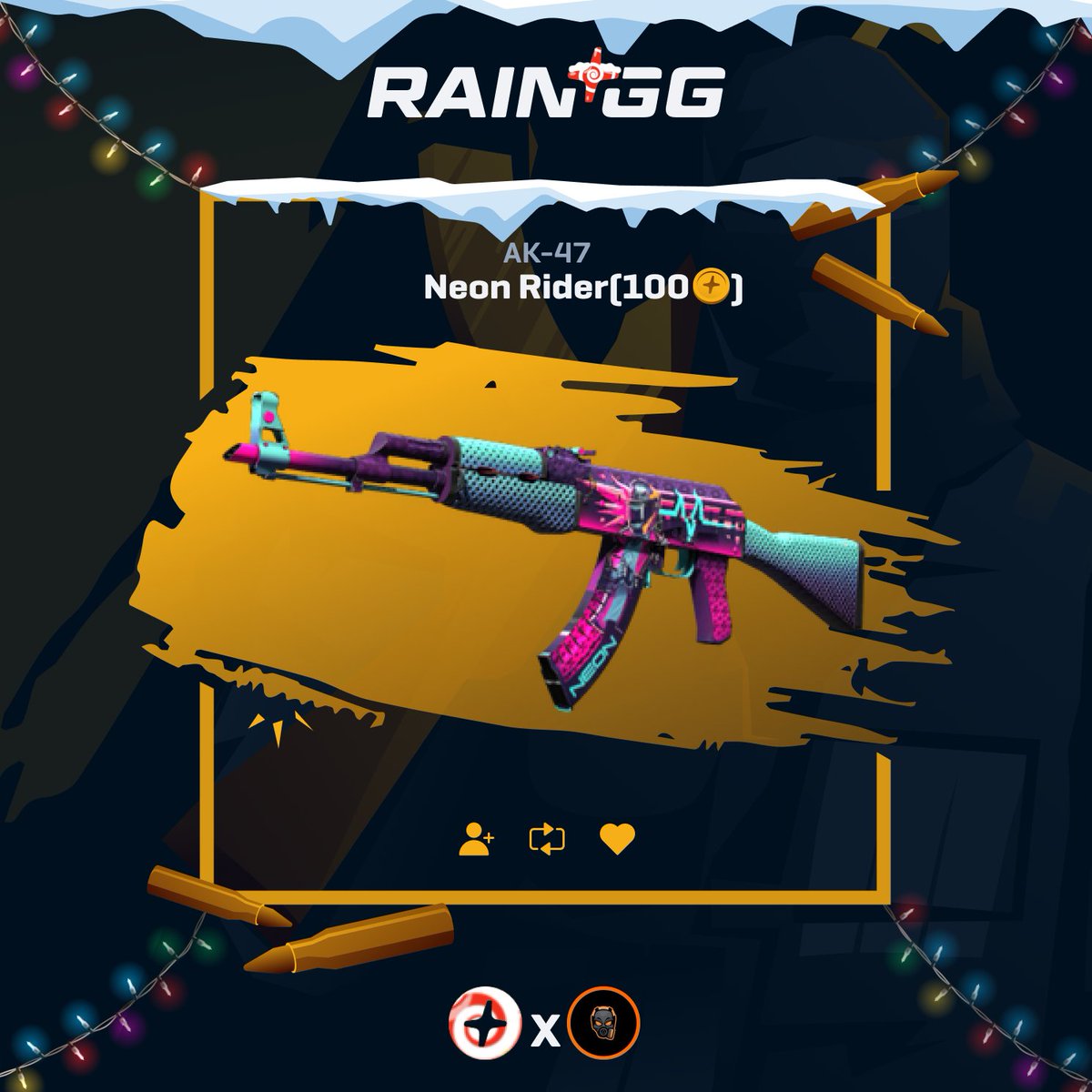 (100c) AK-47 | Neon Rider - Giveaway 💰

- Retweet 
- Follow me + <a href="/raindotgg/">Rain.gg</a> 
- Tag 2 friends    

Rolls in 7 days⏰