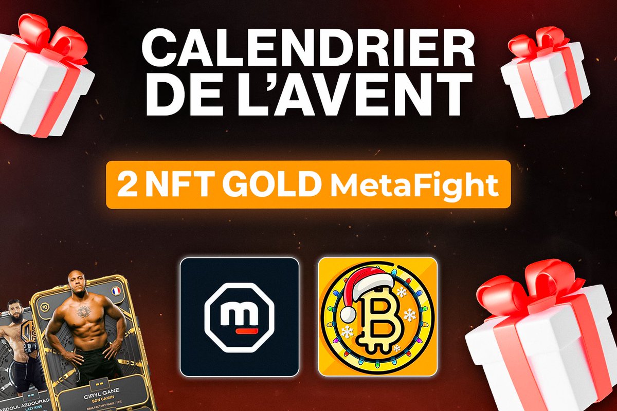 🔴 GIVEAWAY CALENDRIER DE L’AVENT

🔸Nous continuons notre calendrier avec 2 NFTs GOLD offerts par <a href="/MetaFightOff/">MetaFight</a> 🎁

Pour participer : 
👉 Like 
👉 Follow <a href="/LeCryptoDaily/">Le Crypto Daily</a> &amp; <a href="/MetaFightOff/">MetaFight</a>  

Bonus : Un deuxième giveaway vous attend sur notre Instagram (lien en bio)🌟
