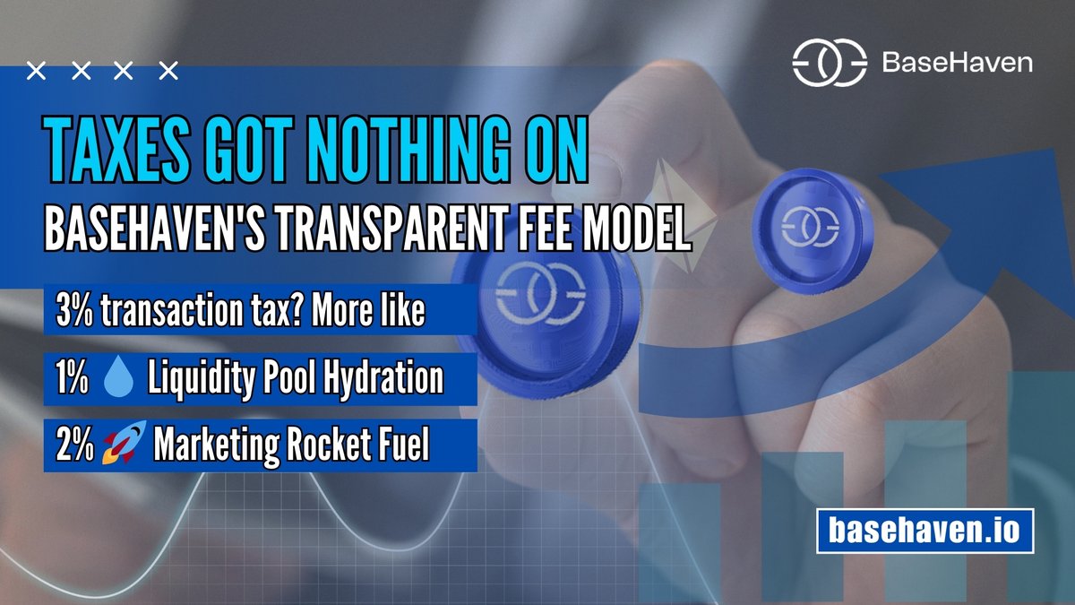 Taxes got nothing on BaseHaven's transparent fee model! 💸

3% transaction tax? More like:
1% 💧 Liquidity Pool Hydration
2% 🚀 Marketing Rocket Fuel

We're not just taking fees, we're investing in our ecosystem! 

Who said taxes could be fun? 😎 #CryptoTransparency #BaseHaven