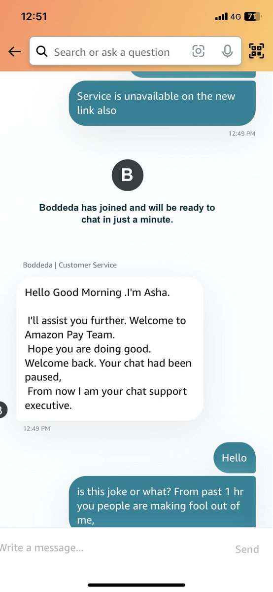 iam_dkloya's tweet photo. @amazonIN @AmazonHelp Why do you hire such lazy people?? I just cant write bad words here! More than 10 associates have transferred my chats to each other? Will i get resolution or not? Else I’ll file case with consumer forum! https://t.co/HNv4R1srW4