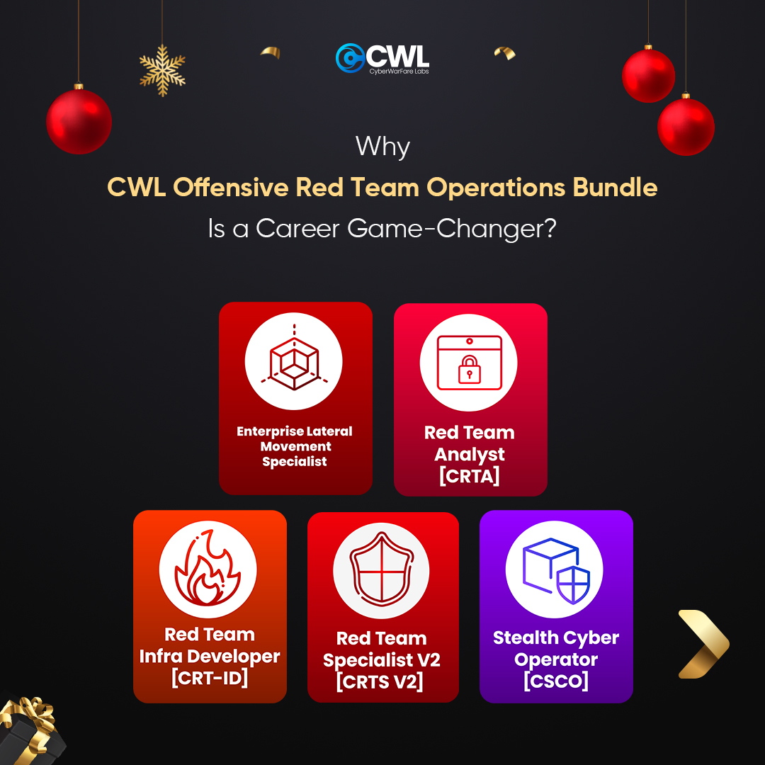 cyberwarfarelab's tweet photo. 🚀 Massive Year-End Offer Alert!🛡️Take your Red Team skills to the next level with flat 55% OFF on the Offensive Red Team Operations Bundle! 🎟️ Use coupon code "REDTEAM55".
👉🏻Enroll Now: https://t.co/u8RUPnYYWX
#CyberSecurity #RedTeamTraining #CyberWarfare #ChristmasSale #CWL https://t.co/jVWar7Eepk
