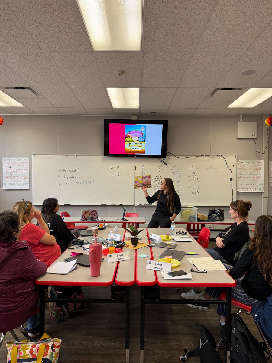 IrvineMathProj's tweet image. Los Nietos 5th grade teachers are learning to incorporate The Cookie Fiasco and Play-Doh to teach fractions! 🍪 It’s a fantastic resource for turning fraction concepts into a hands-on, story-driven experience. #MathPD #TeachingFractions #CookieFiasco