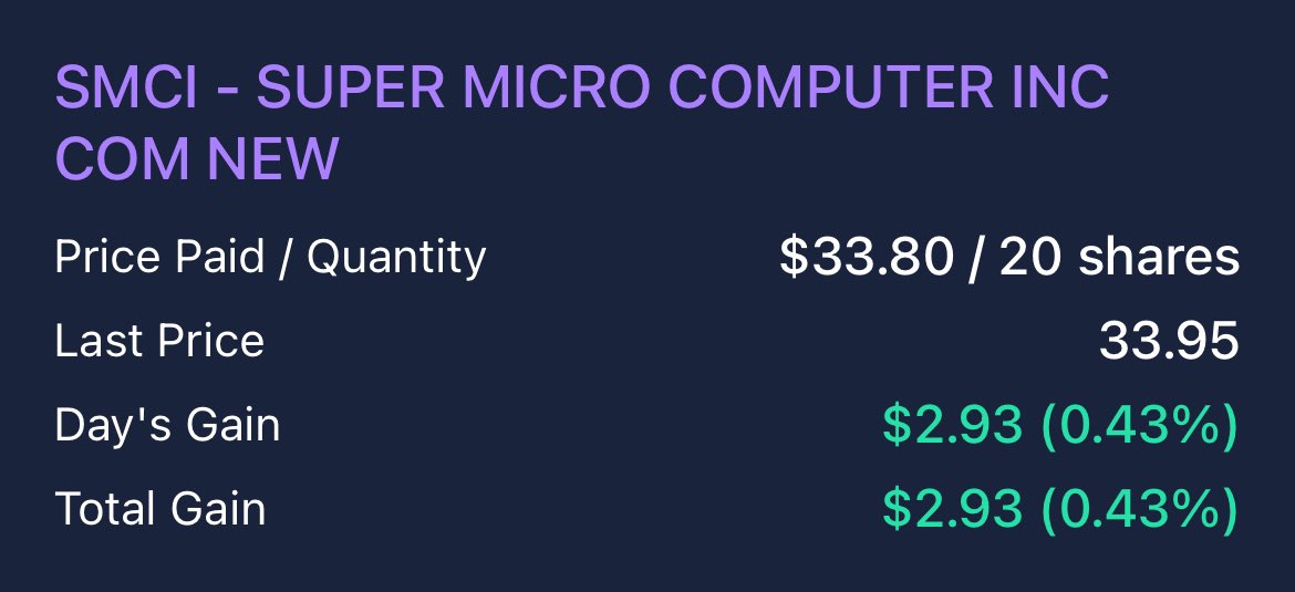 Slinginstocks's tweet photo. Building a position in $SMCI for long hold into 2025 #SMCI #DayTrading #Followmytrades #StockMarket https://t.co/NTGXhnThSN